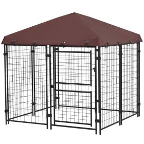 Outdoor Dog Kennel 4.6x5 with Waterproof Canopy and Large Door Silver